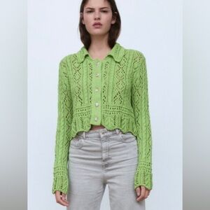 Zara Green Crop Cardigan
